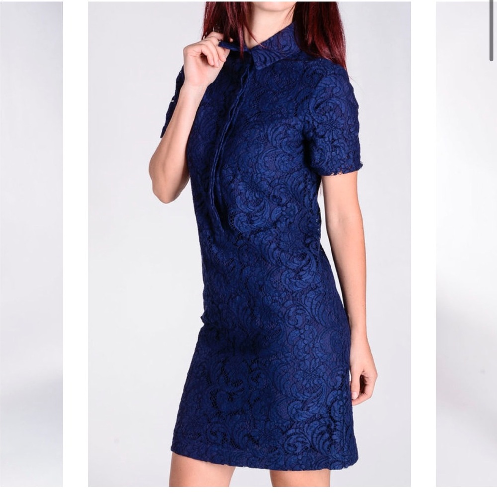 Burberry Ladies Navy Blue Floral Lace Shirt Dress - Picture 1 of 11